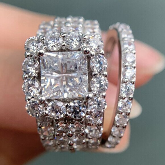 🌸Princess Cut Zircon Full Filled Square Multi Layer Luxury Ring Set, UNVN12246 - Picture 3 of 7